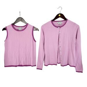 Vintage Stephanie Andrews 2 Piece Sweater Set Purple Small Preppy Classic 90s